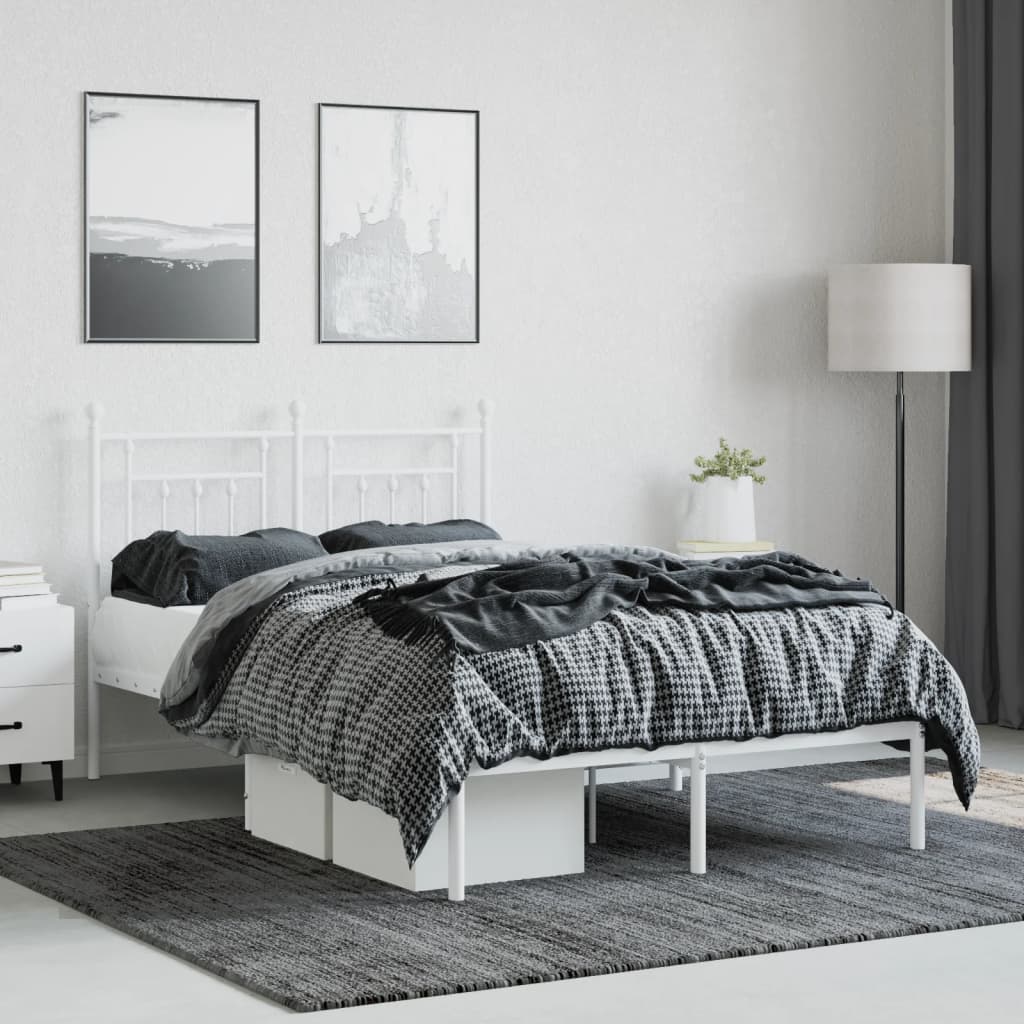 Bed frame with headboard metal white 120x190 cm