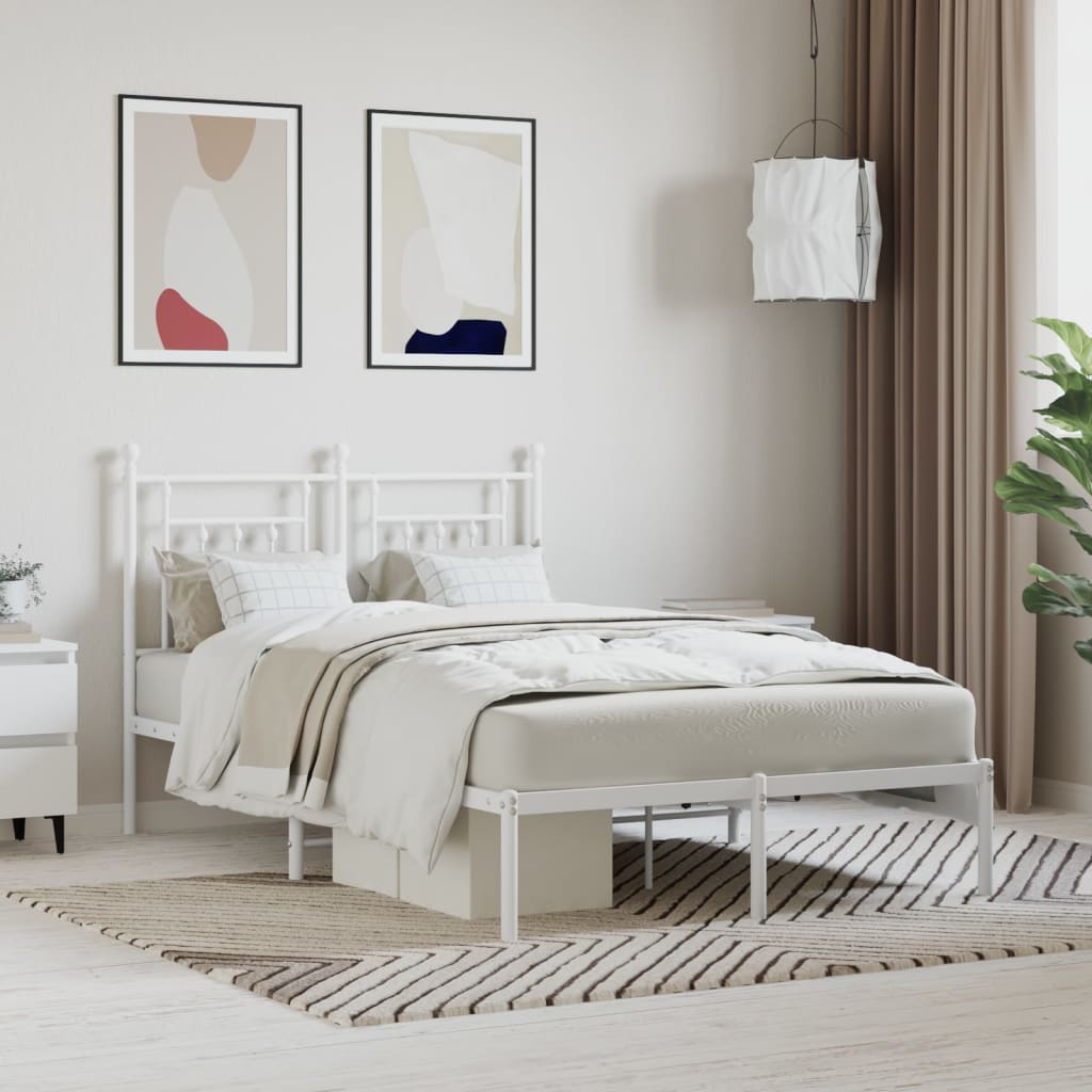 Bed frame with headboard metal white 120x190 cm