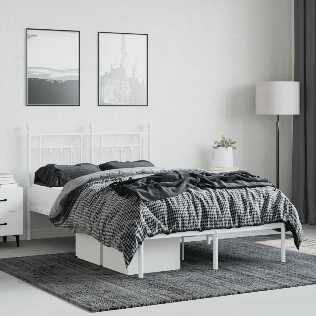 Bed frame with headboard metal white 120x200 cm