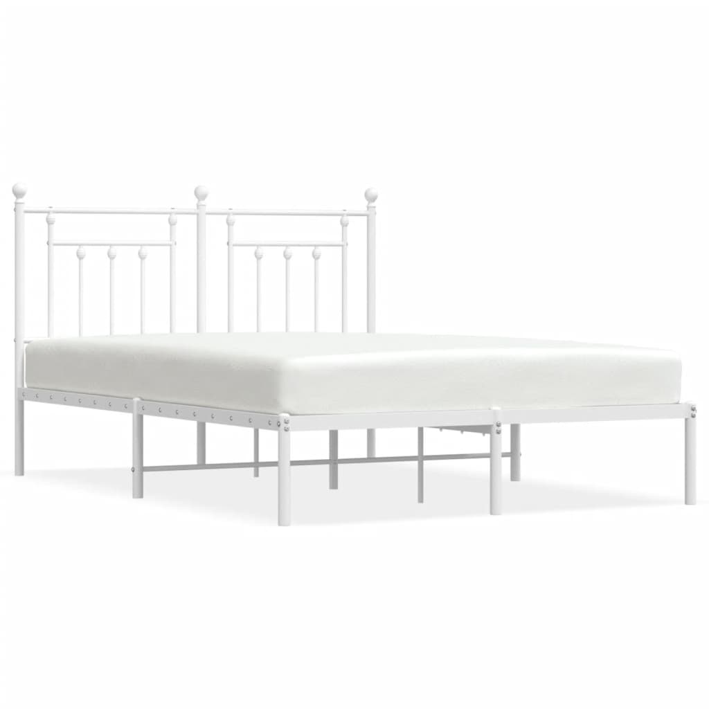 Bed frame with headboard metal white 140x190 cm