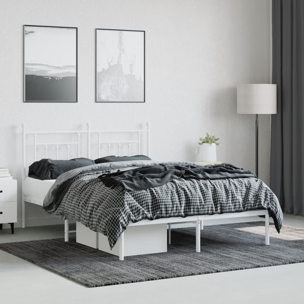 Bed frame with headboard metal white 140x190 cm
