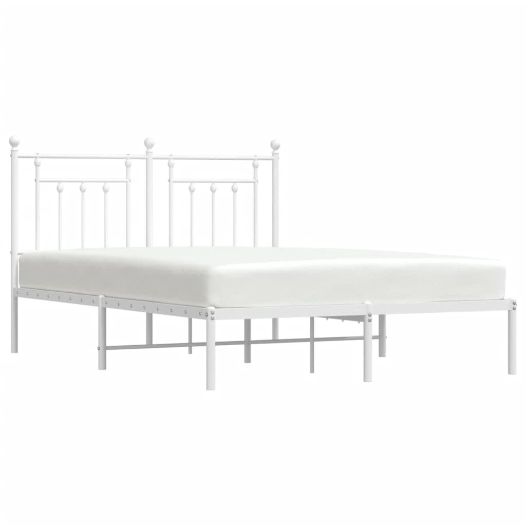 Bed frame with headboard metal white 140x190 cm