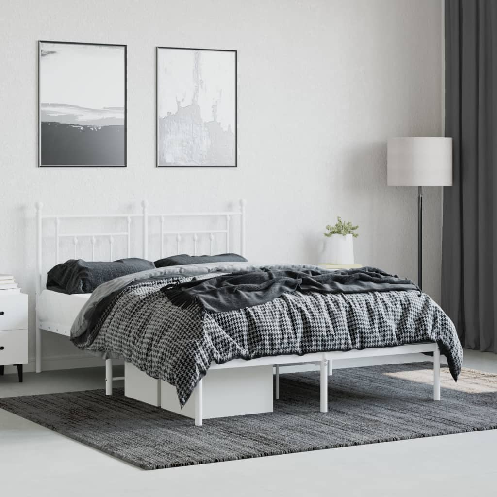 Bed frame with headboard metal white 140x200 cm