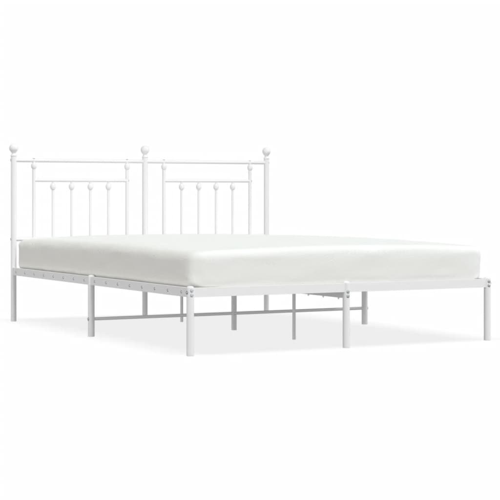 Bed frame with headboard metal white 160x200 cm