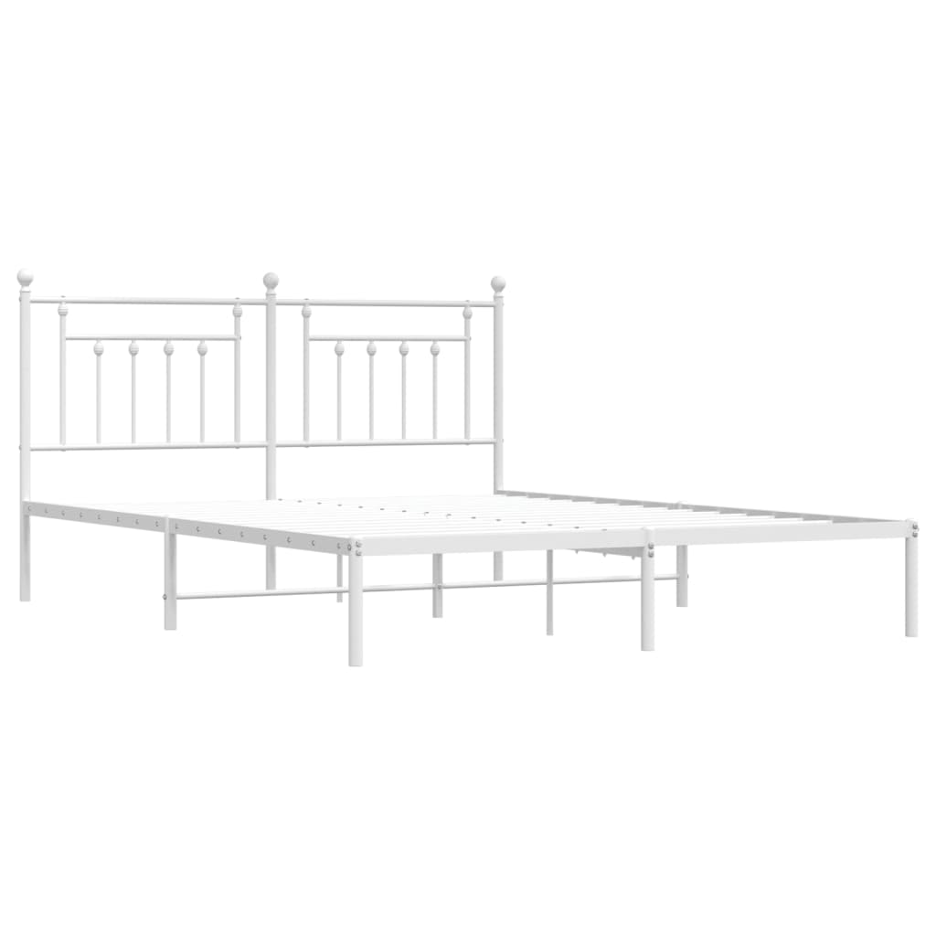 Bed frame with headboard metal white 160x200 cm