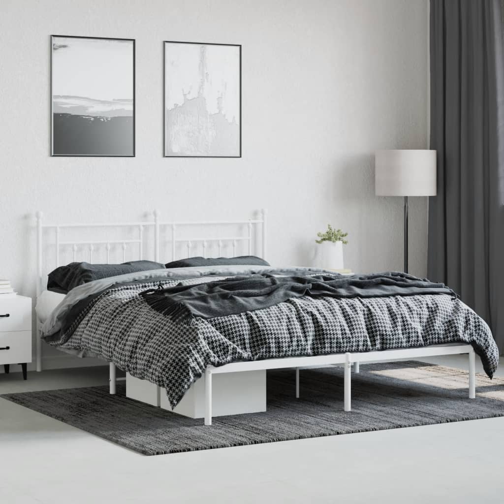 Bed frame with headboard metal white 160x200 cm
