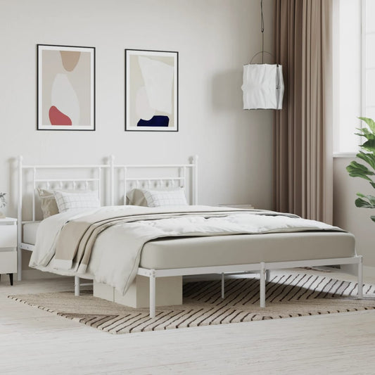 Bed frame with headboard metal white 180x200 cm