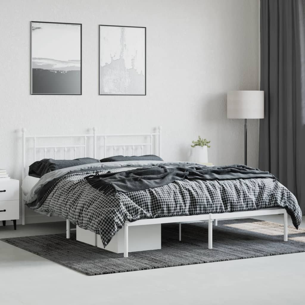 Bed frame with headboard metal white 183x213 cm