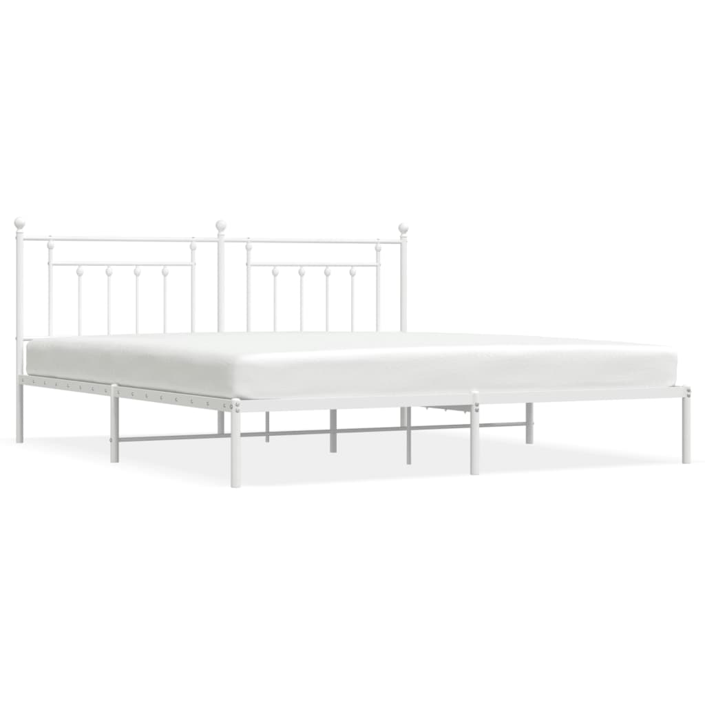 Bed frame with headboard metal white 193x203 cm