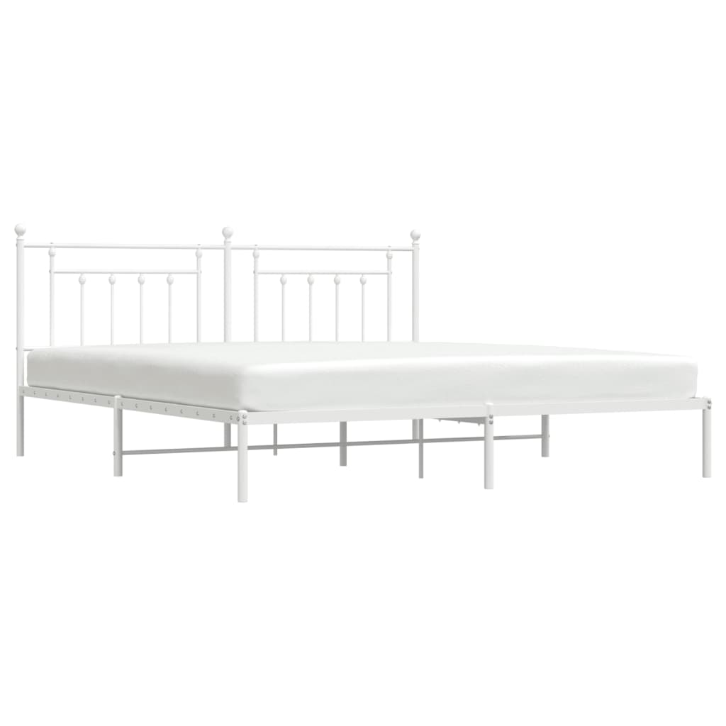 Bed frame with headboard metal white 193x203 cm