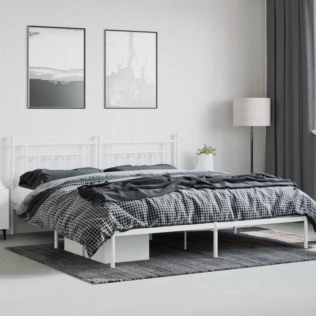 Bed frame with headboard metal white 200x200 cm