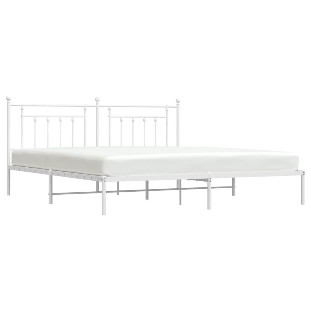 Bed frame with headboard metal white 200x200 cm