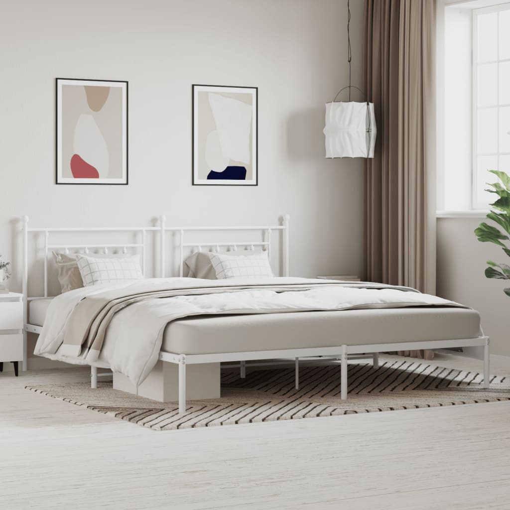 Bed frame with headboard metal white 200x200 cm