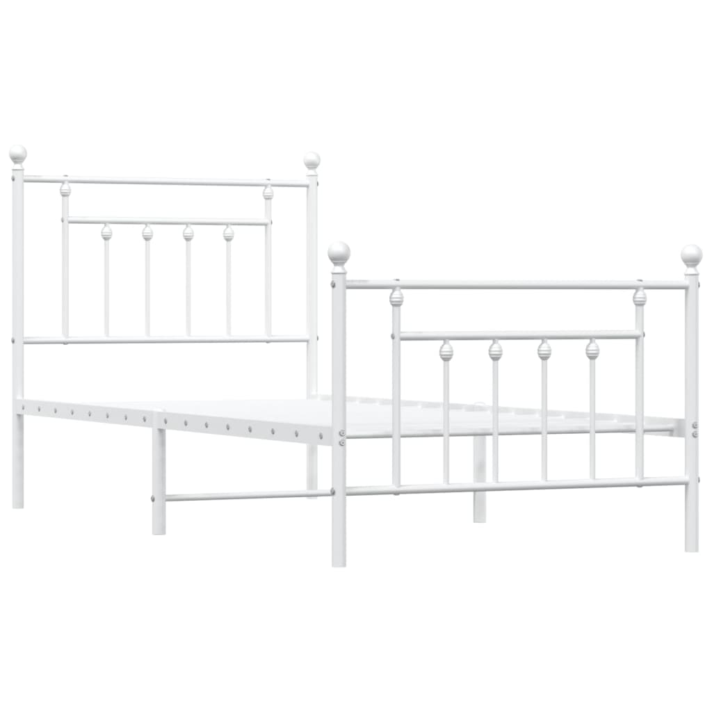 Bed frame with head and footboard metal white 90x190 cm