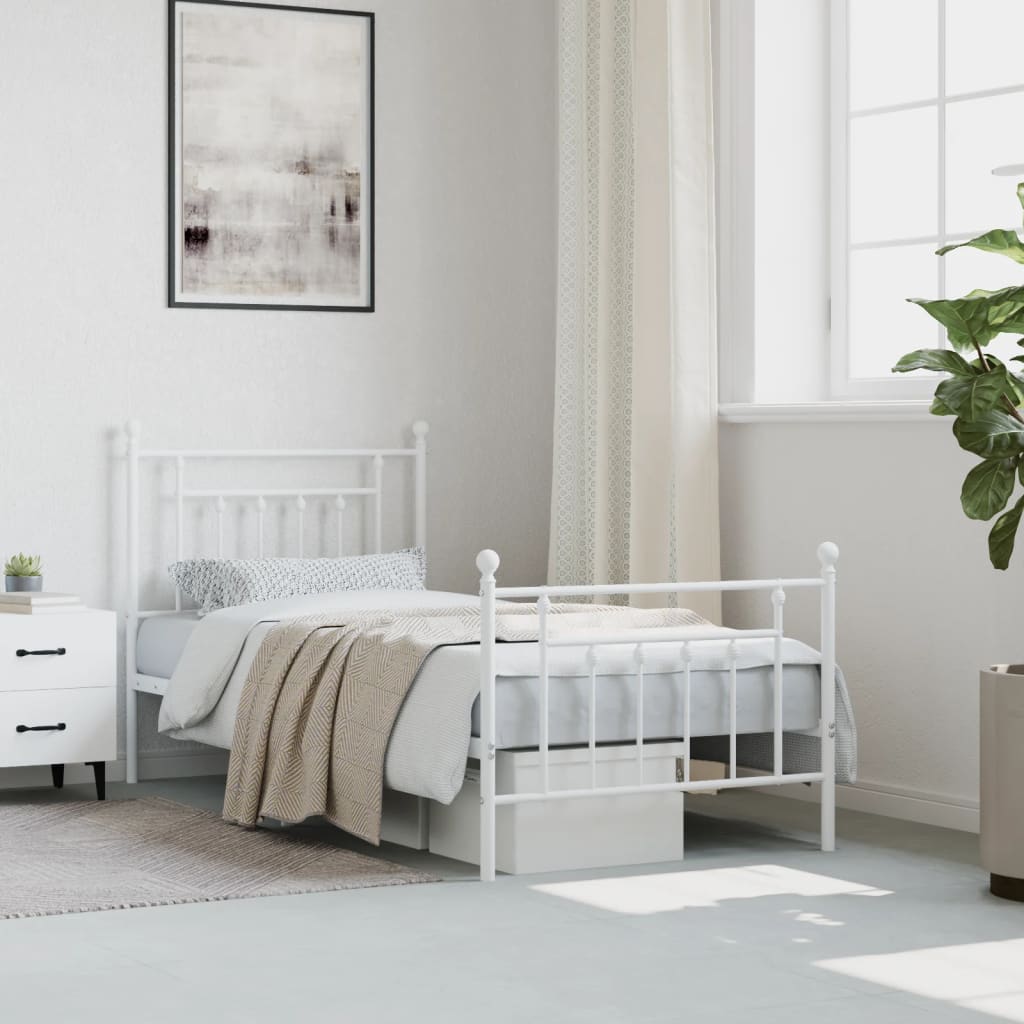 Bed frame with head and footboard metal white 90x190 cm
