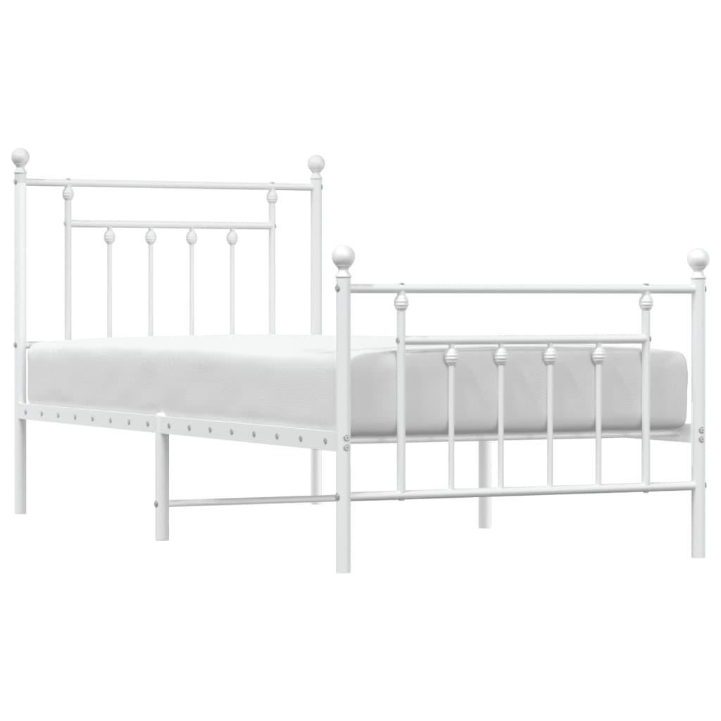 Bed frame with head and footboard metal white 90x190 cm