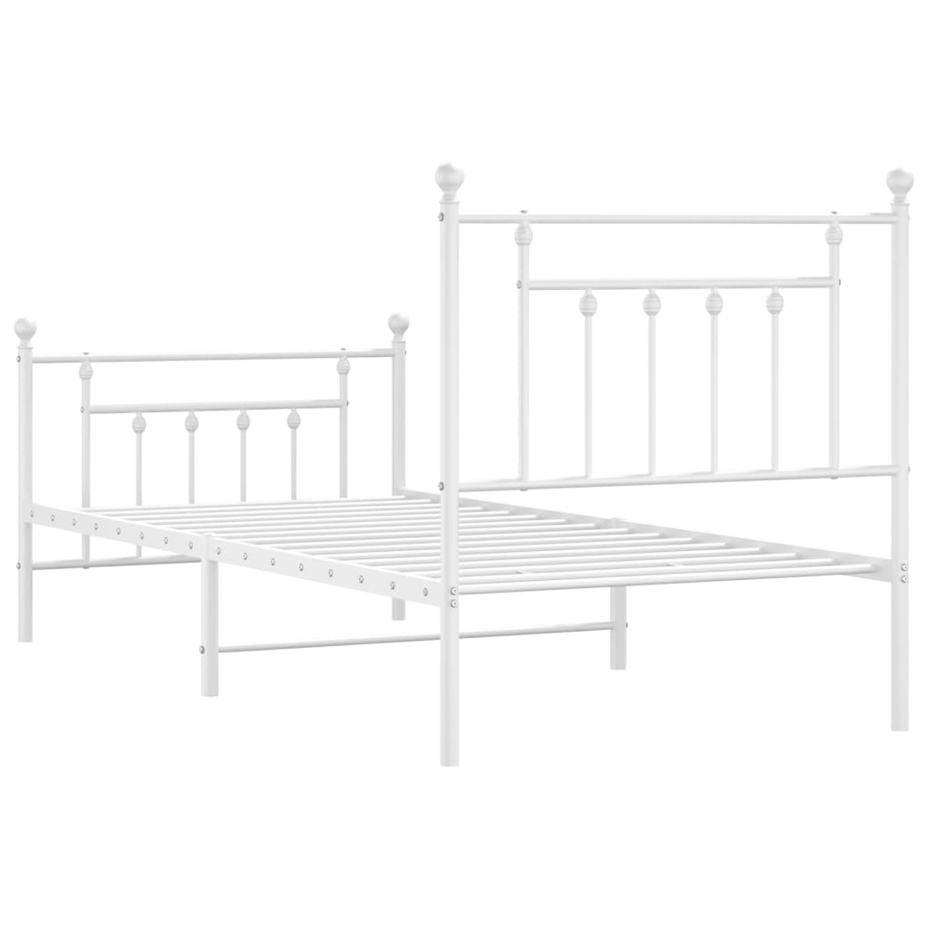 Bed frame with head and footboard metal white 90x190 cm
