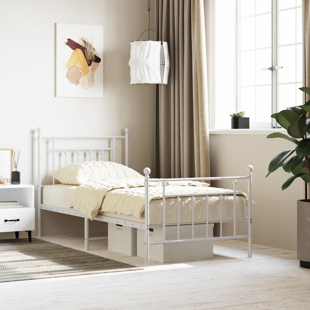 Bed frame with head and footboard metal white 90x190 cm