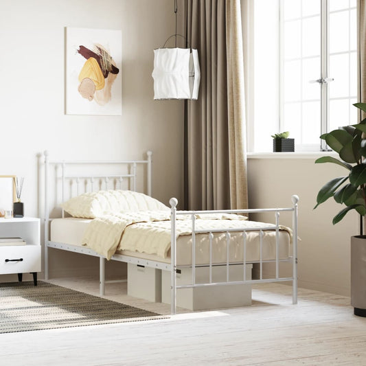 Bed frame with head and footboard metal white 90x190 cm