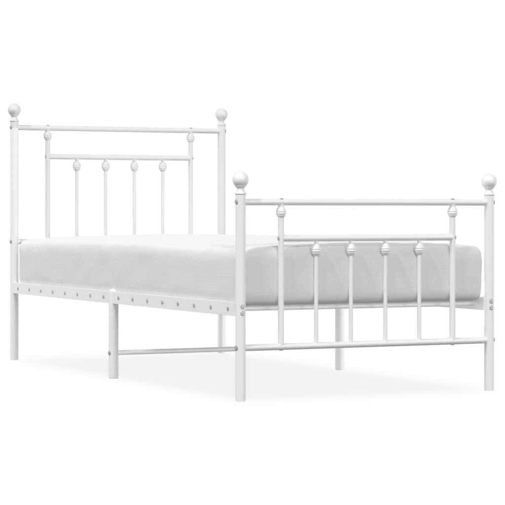 Bed frame with head and footboard metal white 90x200 cm