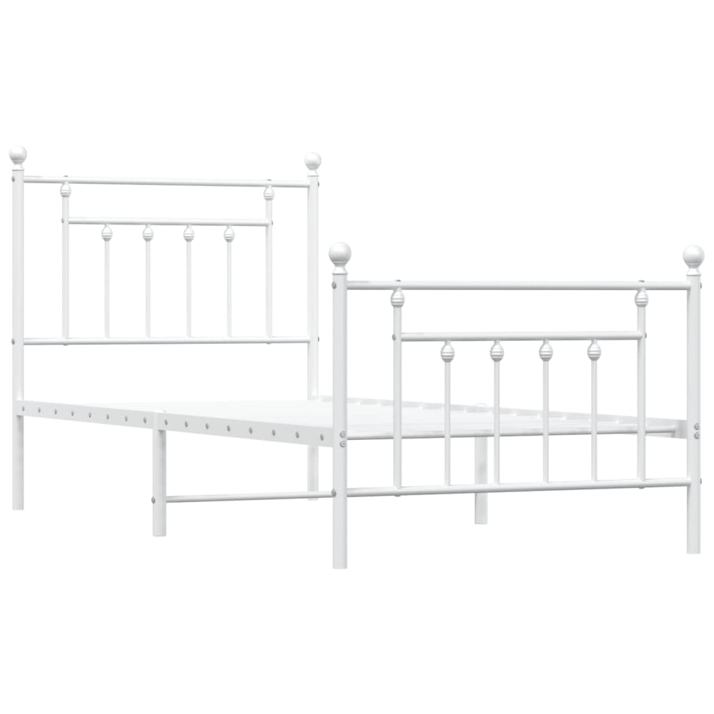 Bed frame with head and footboard metal white 90x200 cm