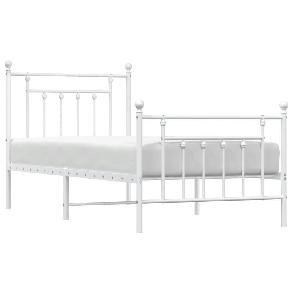 Bed frame with head and footboard metal white 90x200 cm