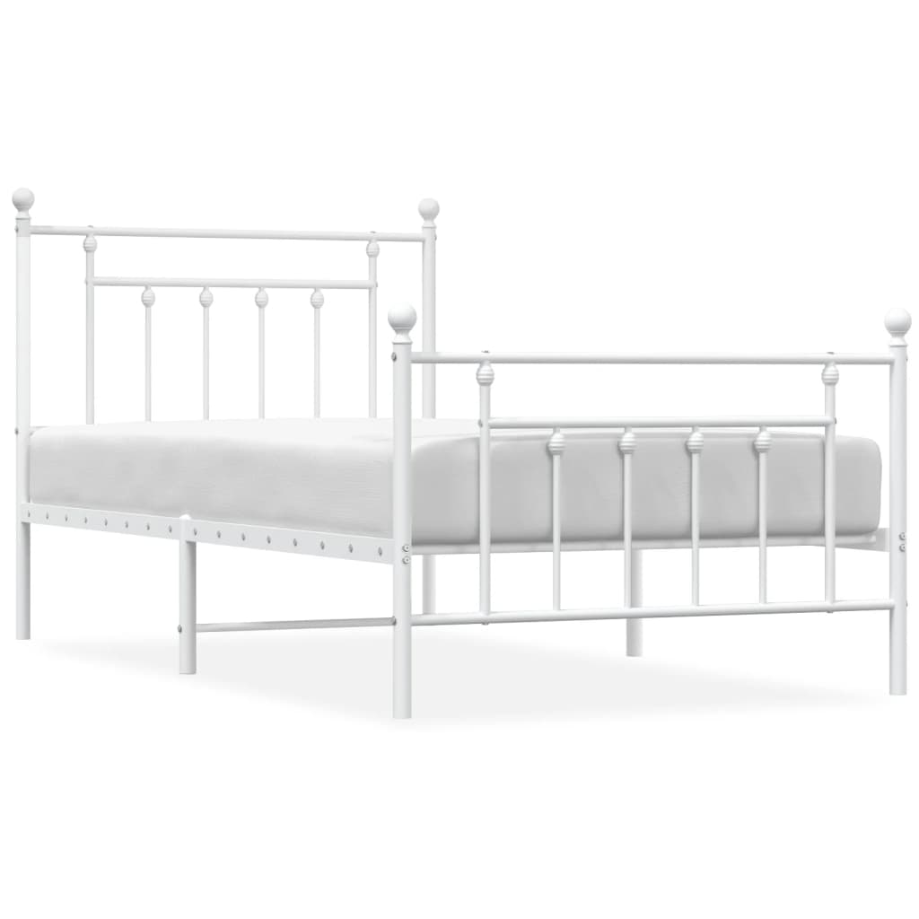 Bed frame with head and footboard metal white 100x190 cm