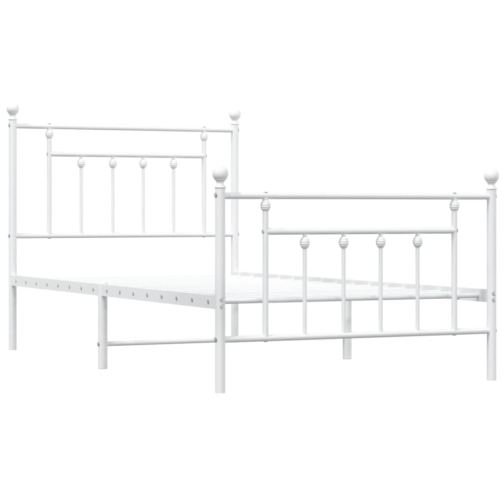 Bed frame with head and footboard metal white 100x190 cm