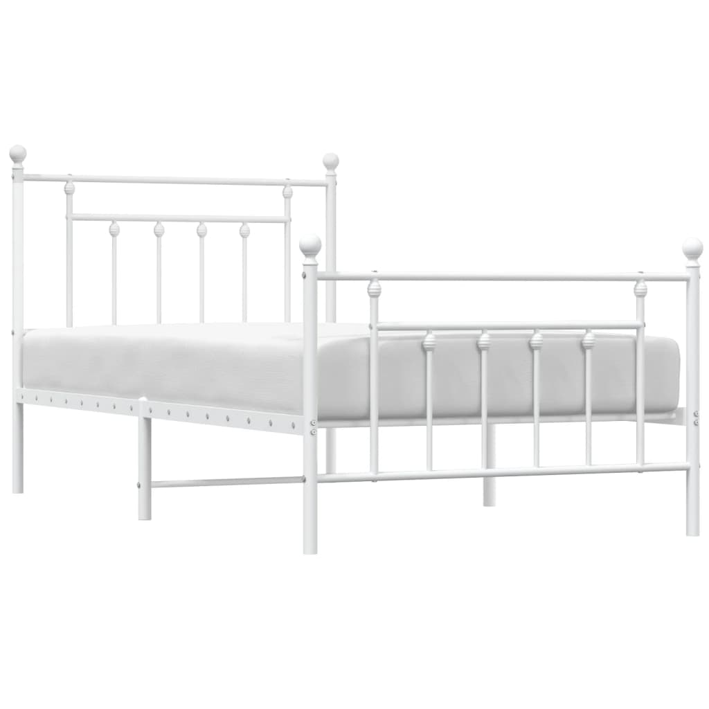 Bed frame with head and footboard metal white 100x190 cm