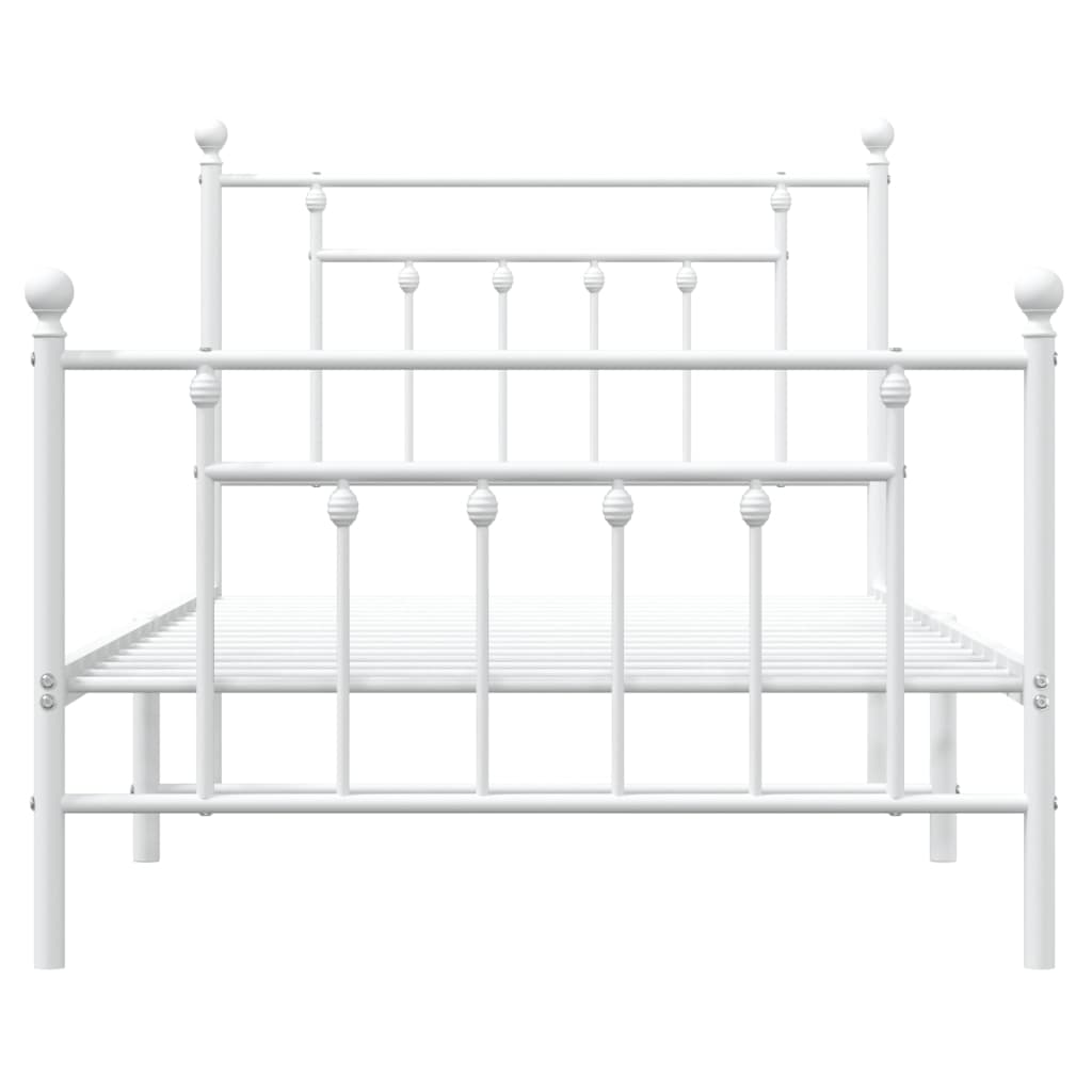 Bed frame with head and footboard metal white 100x190 cm