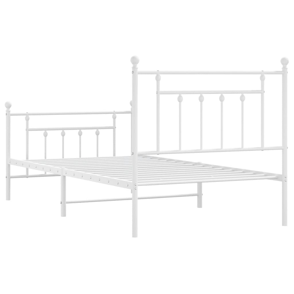 Bed frame with head and footboard metal white 100x190 cm