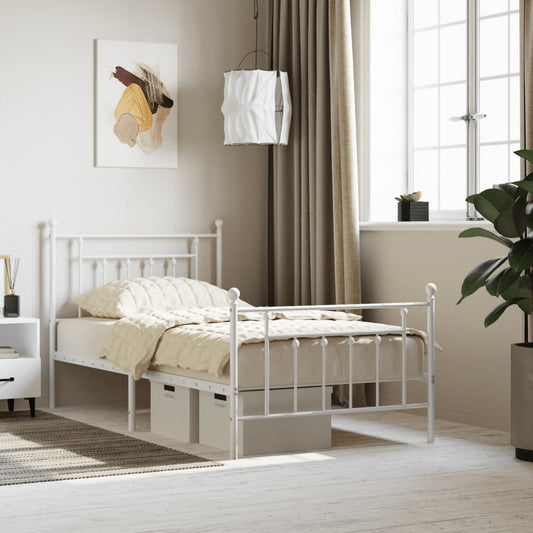 Bed frame with head and footboard metal white 100x190 cm