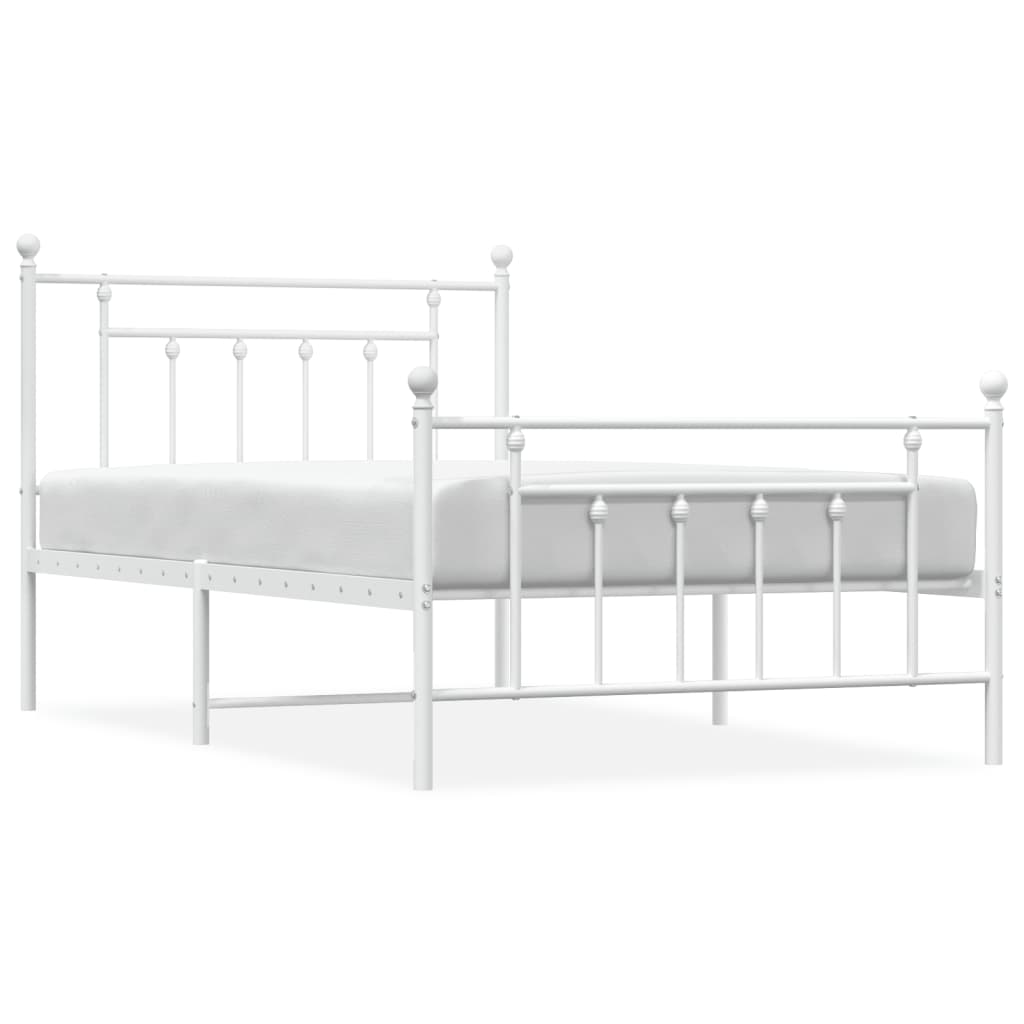 Bed frame with head and footboard metal white 107x203 cm