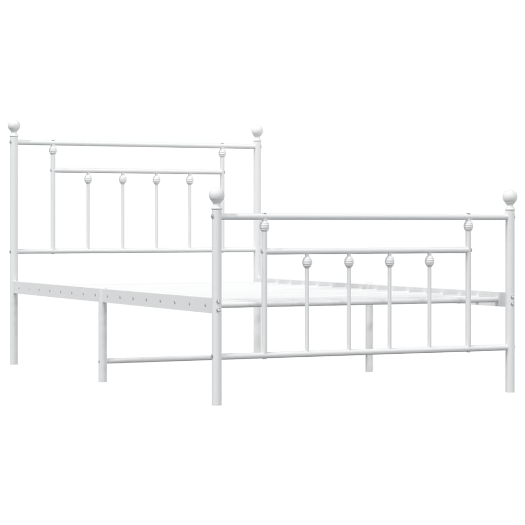 Bed frame with head and footboard metal white 107x203 cm