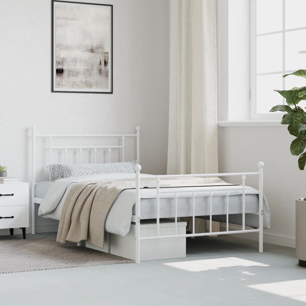 Bed frame with head and footboard metal white 107x203 cm