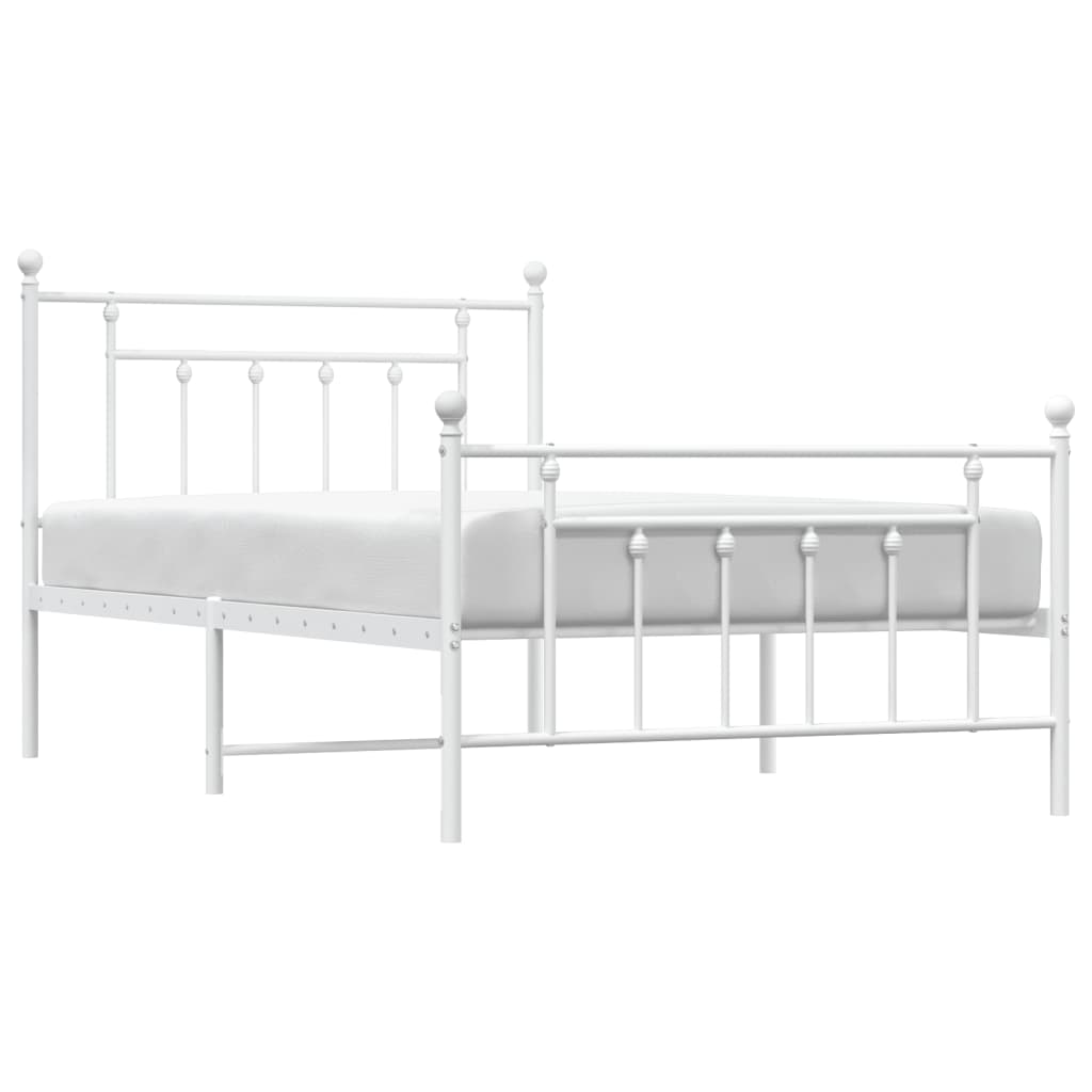 Bed frame with head and footboard metal white 107x203 cm