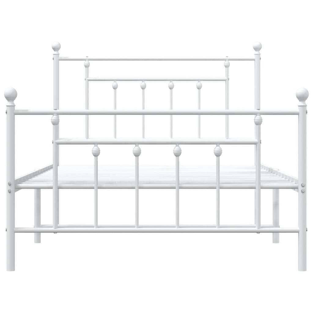 Bed frame with head and footboard metal white 107x203 cm