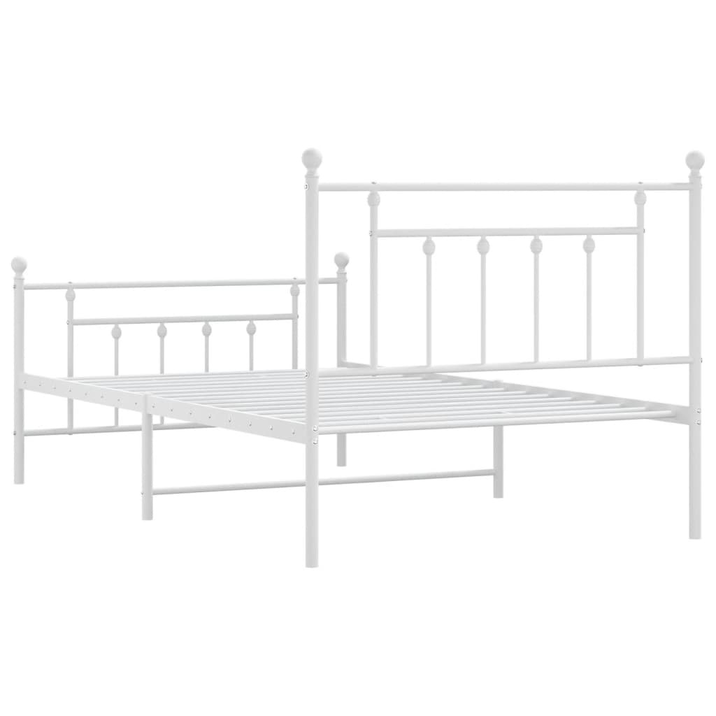 Bed frame with head and footboard metal white 107x203 cm