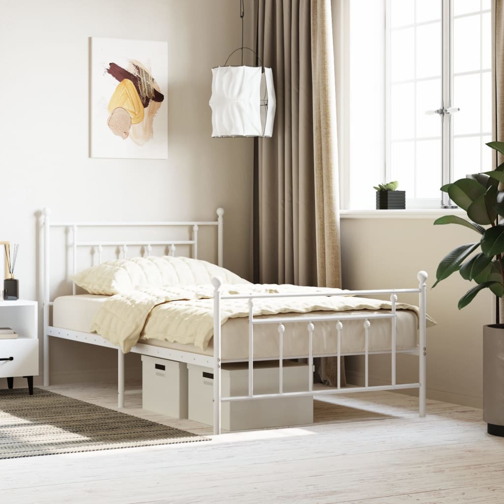 Bed frame with head and footboard metal white 107x203 cm
