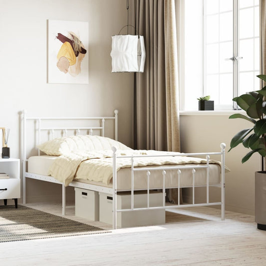 Bed frame with head and footboard metal white 107x203 cm