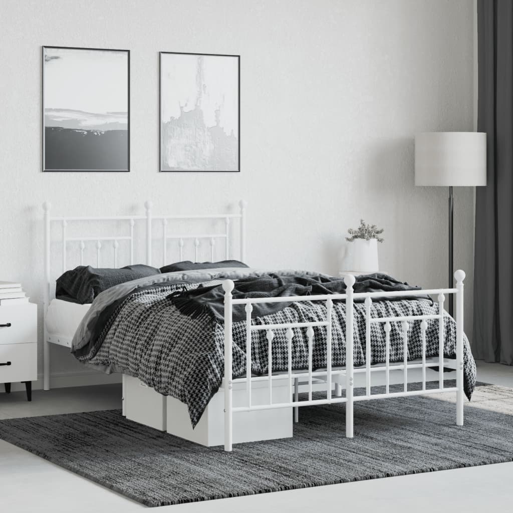 Bed frame with head and footboard metal white 120x190 cm