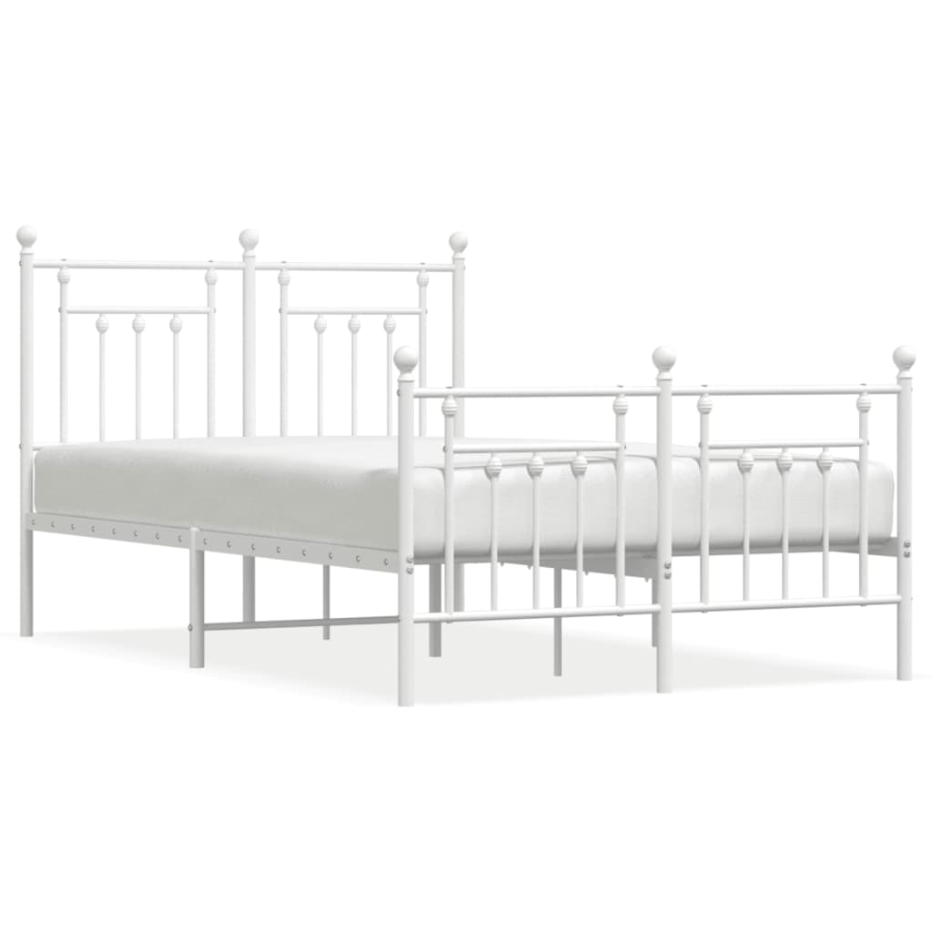 Bed frame with head and footboard metal white 135x190 cm