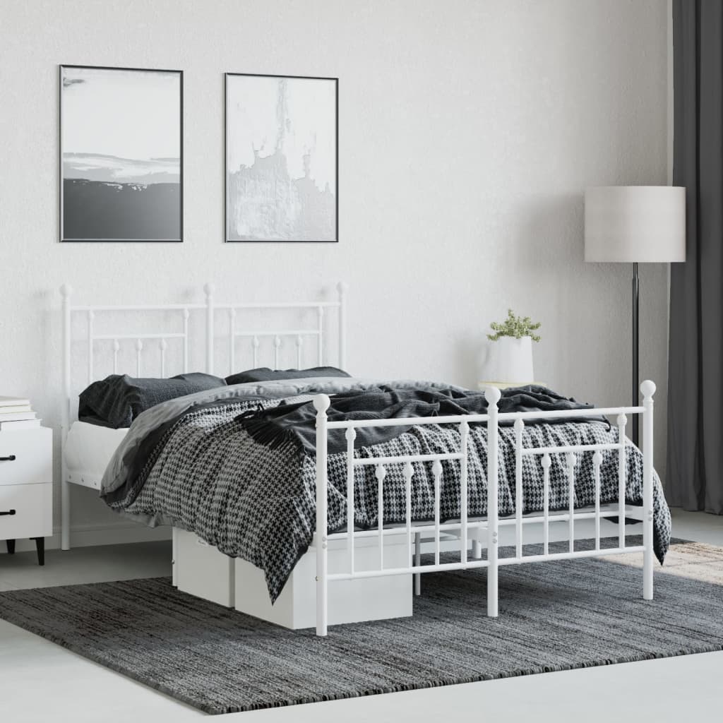 Bed frame with head and footboard metal white 135x190 cm