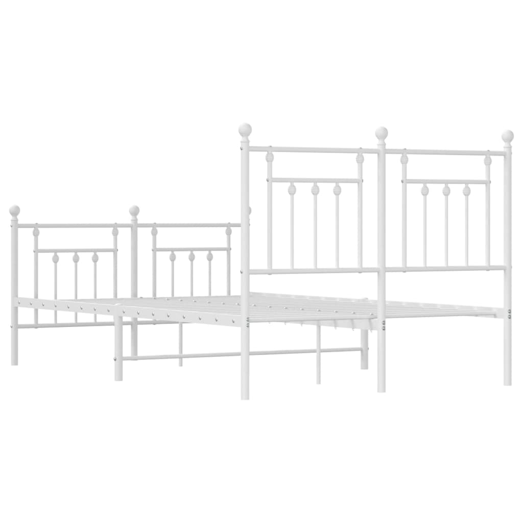 Bed frame with head and footboard metal white 135x190 cm