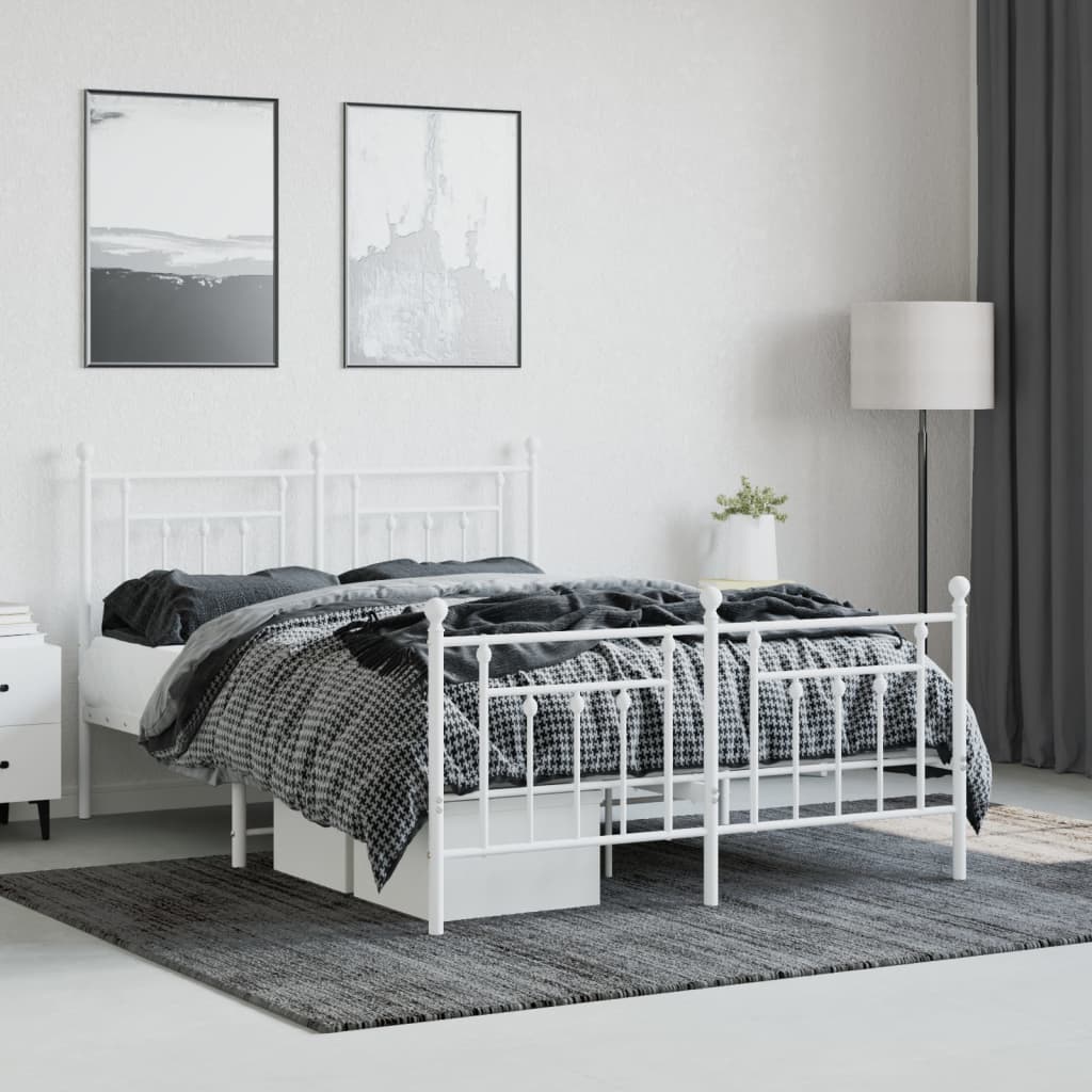 Bed frame with head and footboard metal white 140x190 cm
