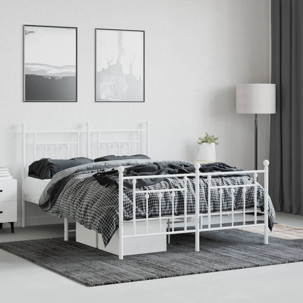 Bed frame with head and footboard metal white 140x200 cm