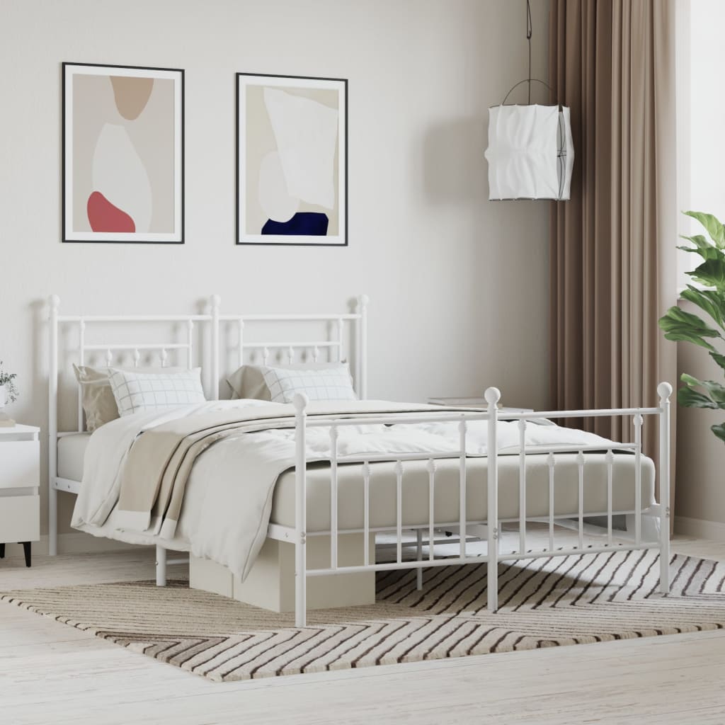 Bed frame with head and footboard metal white 140x200 cm