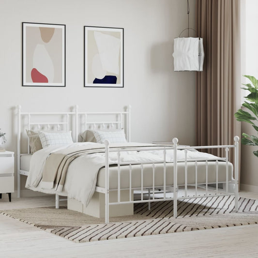 Bed frame with head and footboard metal white 140x200 cm