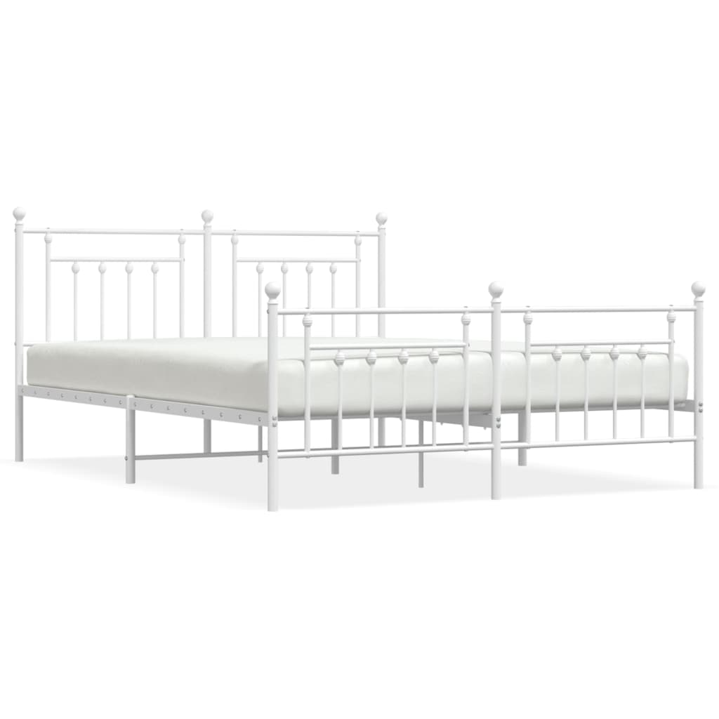 Bed frame with head and footboard metal white 183x213 cm