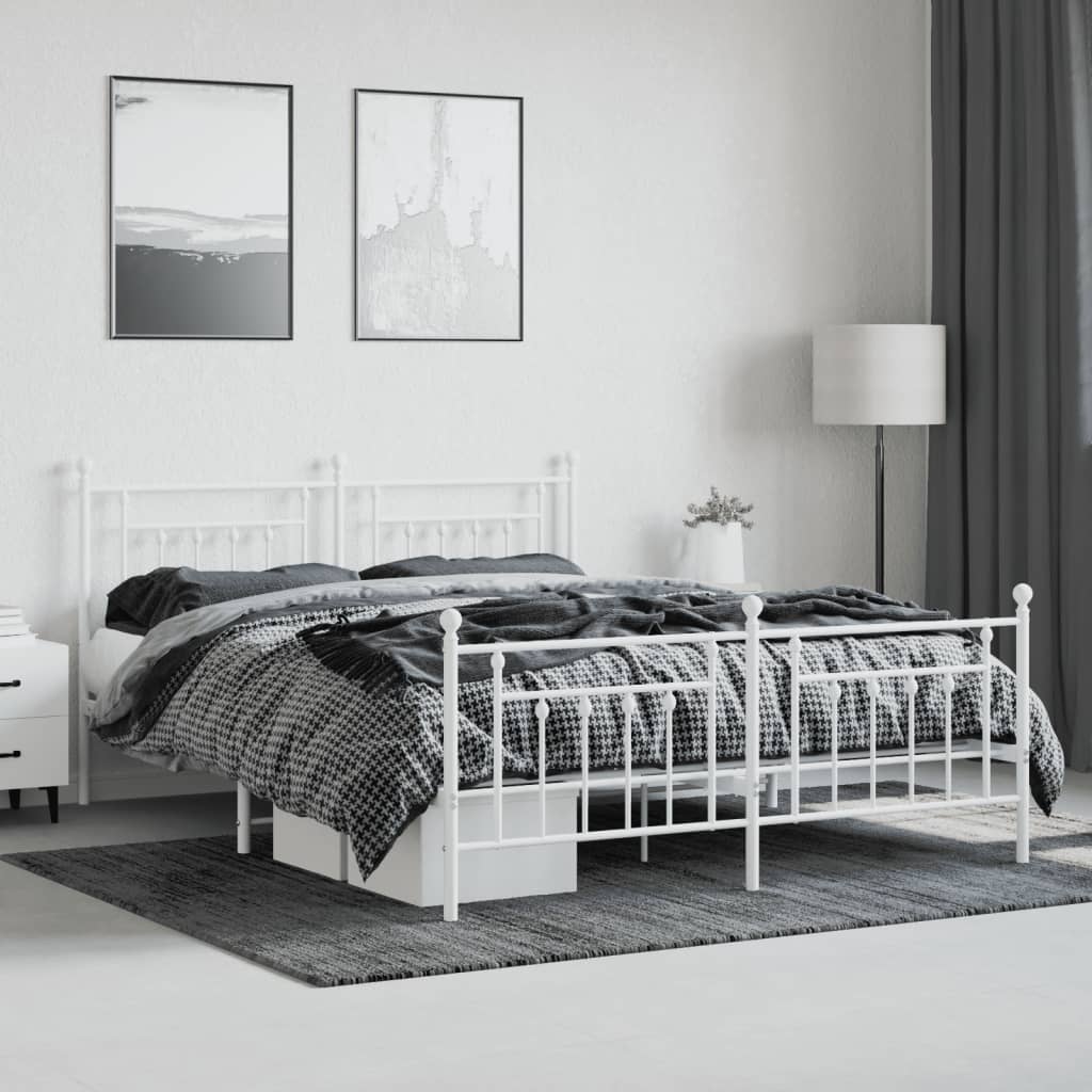 Bed frame with head and footboard metal white 183x213 cm